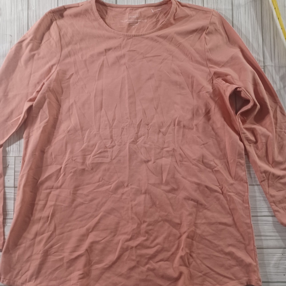 Pure Jill Pima Stretch-Cotton Shirttail Tee Salmon Pink Long Sleeve Size M